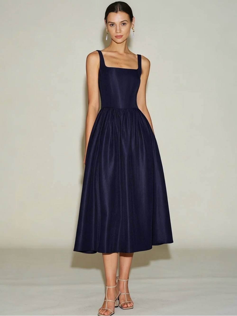 Blue Slip A-Line Midi Dress